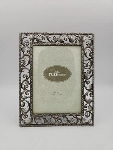 Russ Home Metall Bilderrahmen 5x7 Schnörkelrebe Fluer de Lis Zinnfarben - Bild 1 von 3