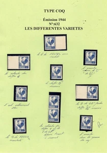 REF A20-24-N°:632-DIFFERENTES VARIETES du TYPE COQ émission 1944 - Picture 1 of 1