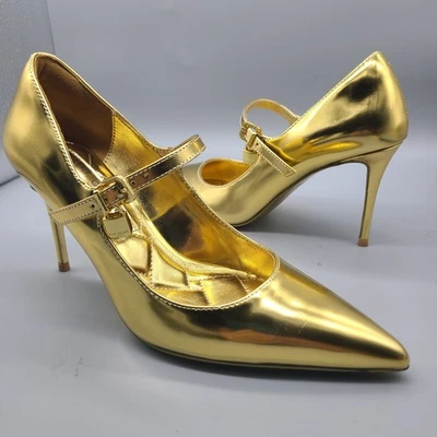 Zapatos de tacón Kurt Geiger mujer MJ cuero dorado aguja punta 7. 5/38 Nuevo Foto 1 de 4