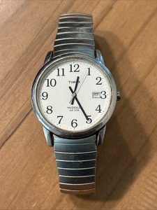Timex Easy Reader Indiglo Silver Tone 34mm Quartz Watch New Battery WR 30M - Picture 1 of 7