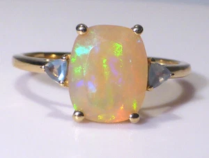 9ct Gold Opal Aquamarine Ring UK Hallmark Size R 1/2 Boxed - Picture 1 of 23