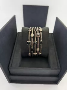 Brazalete David Yurman de plata de ley de 5 filas de hematita, ónix y confeti de diamantes - Imagen 1 de 10