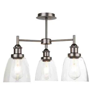Ceiling Light Echo Modern Industrial 3 Light Fixture Pewter Clear Glass Shades - Picture 1 of 2