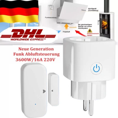 30M Fensterkontaktschalter Für Dunstabzugshaube Funk Abluftsteuerung Ofen Kamin - Bild 1 von 4