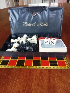 Vintage Travel Mate Games Checkers Chess Dice Set Mini Compact Wallet - Picture 1 of 1