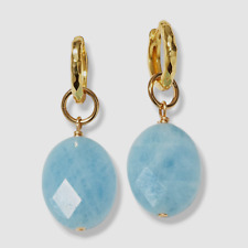$250 Margo Morrison Womens Blue Gold Faceted Aquamarine Hammered Huggie Earrings