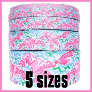 3yds Lilly Lobstah Roll Lobster Pink Blu 3/8" 5/8" 7/8" 1.5" 3" Grosgrain Ribbon - Picture 1 of 1