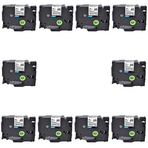 10PK Compatible with Brother TZ-FX241 Black on White 0.7" Flexible Tape Label - Picture 1 of 13