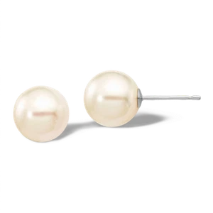 14K Solid White Gold 8mm Round Akoya Saltwater Cultured Pearl Stud Earrings - Picture 1 of 11
