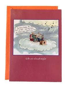 RARE The Far Side 'Life on Cloud 8' Funny Comic Greeting Card Larson UNUSED! - Picture 1 of 4