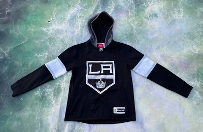 Moletom com capuz vintage Reebok Face Off Collection NHL Los Angeles Kings tamanho M (10-12). - Imagem 1 de 4