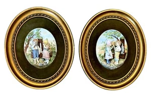 Antique Meissen Porcelain Plaques In Gold Gilded Frames 3D Children Set Of 2 - Picture 1 of 15