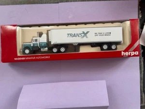 HO Scale Herpa #6017 Peterbilt Tractor & Trailer w TRANSX logo white w blue - Picture 1 of 6