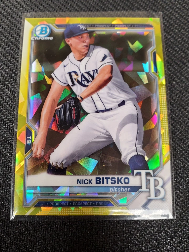 2021 Bowman Chrome Prospects Sapphire Gold /50 Nick Bitsko Rays - Image 1 of 2