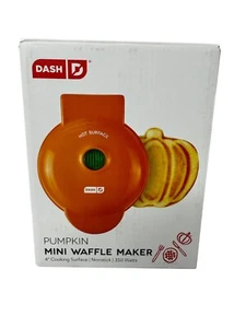 New Dash Pumpkin Mini Waffle Maker 4" Cooking Surface Non-stick 350 Watts - Picture 1 of 4