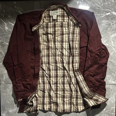 L.L. Bean Maroon/Burgundy Heavy Twill Lined Overshirt Size Large Men’s - Image 1 of 4