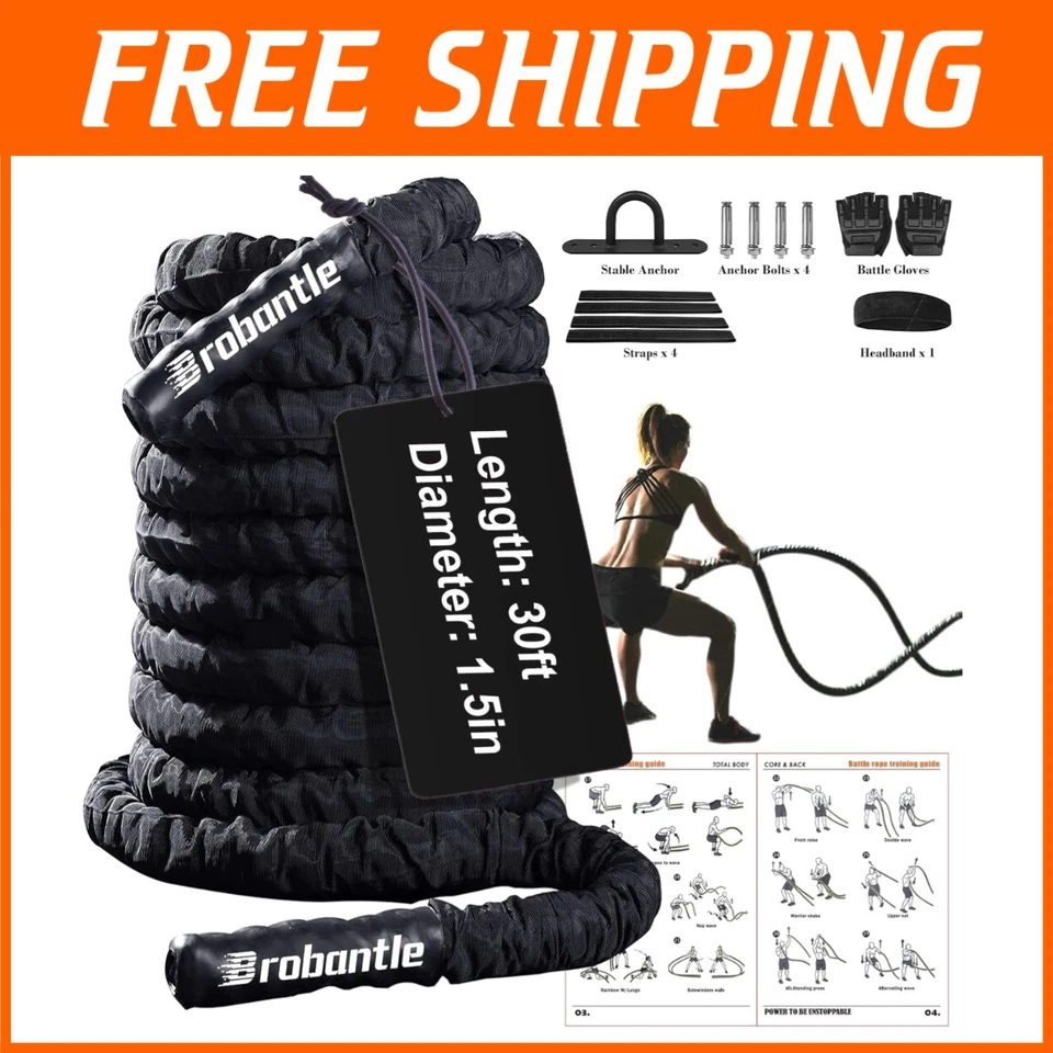 Brobantle 2'' 30ft Heavy Battle Rope Workout Equipment Home Gym Fitness Exercise
