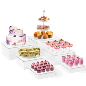 White Wooden Buffet Food Risers, 6pcs Set for Buffet Table, Large Cupcake/Cak... - Picture 1 of 6