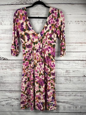 CAbi Dress Womens Small Floral V-Neck 3/4 Sleeve Empire Waist Style 110 Stretch - Image 1 of 4