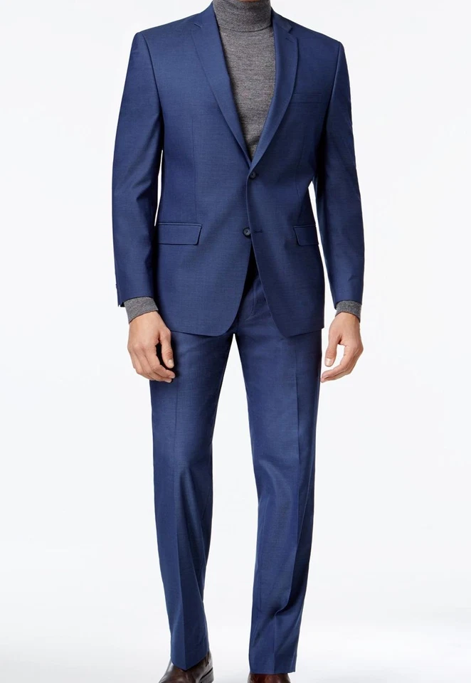 Andrew Marc Men's Classic Fit Stretch Blue Neat 2 PC Suit 44l 37 X 32