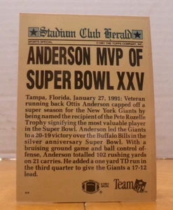 TARJETA DE FÚTBOL TOPPS STADIUM CLUB HERALD OTTIS ANDERSON MVP OF SUPER BOWL XXV - Imagen 1 de 2
