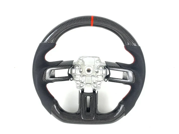 PARA FORD MUSTANG 2018-2023 VOLANTE DE FIBRA DE CARBONO REAL Y CUERO Foto 1 de 4