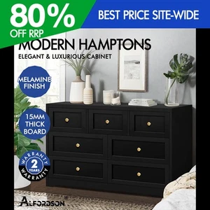 ALFORDSON 7 Chest of Drawers Hamptons Storage Cabinet Dresser Tallboy Black - Picture 1 of 12
