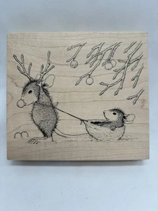Stampa Rosa House Mouse Large Rubber Stamp Having A Sleigh Ride 202 Christmas - Picture 1 of 4