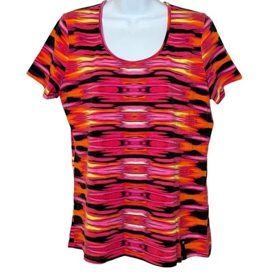 Top activo Lauren Ralph Lauren para mujer L rosa naranja negro amarillo estampado abstracto Foto 1 de 4