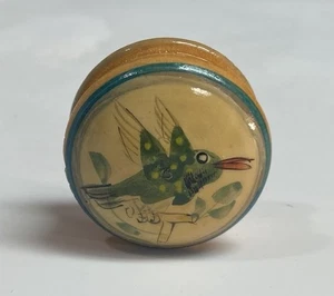 Miniature Wooden Pill Box Hand Painted With A Fantasy Hummingbird Japanese Made - Picture 1 of 4