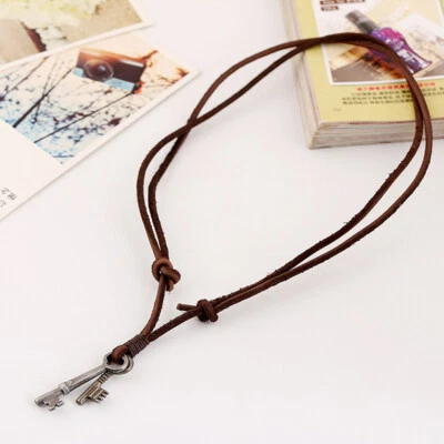 Gargantilla Collar Largo Cordones Cuero Colgante Llaves Roca Surfer Hombres Nuevo Foto 1 de 4