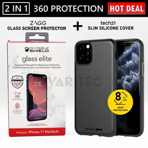 Zagg Glass Screen Protector + Tech21 Gel Case Back Cover for Apple iPhone 11 Pro - Picture 1 of 1
