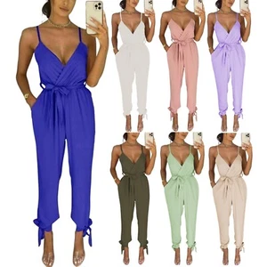 Damen Frauen Sommer Wickel Knöchel Tie Taille Overall Harem weites Bein Playsuit - Bild 1 von 13
