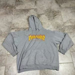 Vintage Thrasher Magazine Long Sleeve Flame Hoodie Adult Large Grey Skateboard - Picture 1 of 11