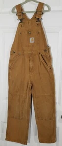 Carhartt Youth Double Knee Bib Overalls Duck Canvas Tan Brown Work Wear Sz 7 - Picture 1 of 6