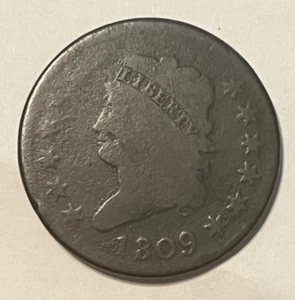1809 klassischer Kopf großer Cent, starkes Datum. schöne Farbe und Oberflächen - Bild 1 von 8