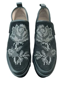 Mocasines sin cordones de cuero con cuentas de rosa y plata negra Donald J Pliner talla 9,5M para mujer - Imagen 1 de 6