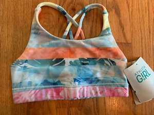 Athleta Girl Printed Upbeat Sports Bra cross back NWT XS 6 - Picture 1 of 3