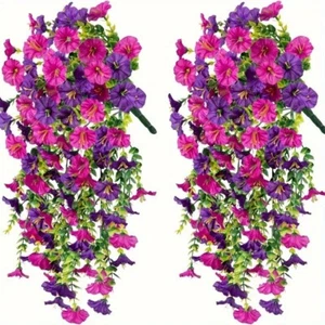 2Pcs Artificial Fake Hanging Basket Plants Silk Flowers Vine Home Decor Outdoor - Picture 1 of 3