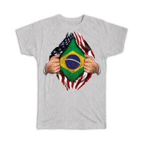 Gift T-Shirt : Brazil Flag USA American Chest Expat Country Brazilian - Picture 1 of 14