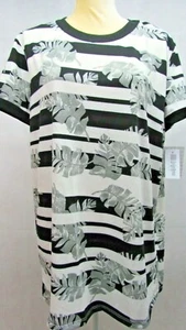 Camiseta LuLaRoe Liv Grande L Blanco y Negro Rayas Hojas Florales Nueva con Etiquetas Nueva - Imagen 1 de 2