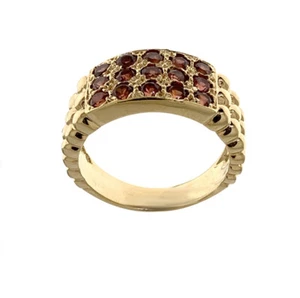 Anillo Curvado Granate Redondo Natural Oro 14k Y Sobre Plata de Ley 925 Anillo Talla 8	 - Imagen 1 de 6