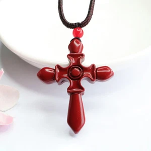 Cinnabar Cross Pendant Energy Necklace Real Amulets Natural Jewelry Chinese - Picture 1 of 8