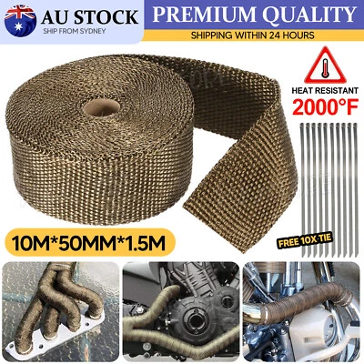 Titanium Gold Heat Exhaust Wrap Manifold 10M x 50mm W/ 10x Stainless Cable Ties - image 1 of 4