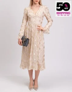 RRP€562 STINE GOYA William Chiffon Midi Dress Size S Silk Blend Lurex Dots Lined - Picture 1 of 8