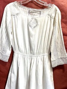 Zara TRF Damen Weiß Baumwolle Spitze Minikleid Größe M Elastische Taille 3/4 Ärmel Neu ohne Etikett - Bild 1 von 11