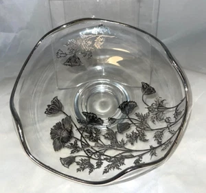 Silver City Flanders Poppy Sterling Overlay Glass Low Footed Bowl 7" - Picture 1 of 3
