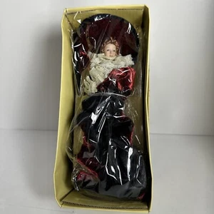 Victorian Tassel Doll Porcelain Burgundy Popular Creations 2004 W/Stand  Box Nwt - Picture 1 of 15
