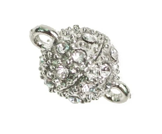 Clasp, Rhinestone Magnetic Sphere Clasp, 14mm x 9mm, Silver, Alloy, 1 pc - Image 1 of 1