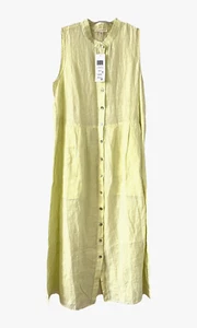 EILEEN FISHER Size XS 100% Organic Linen Mandarin Collar Midi Dress NWT Citrus - Picture 1 of 8